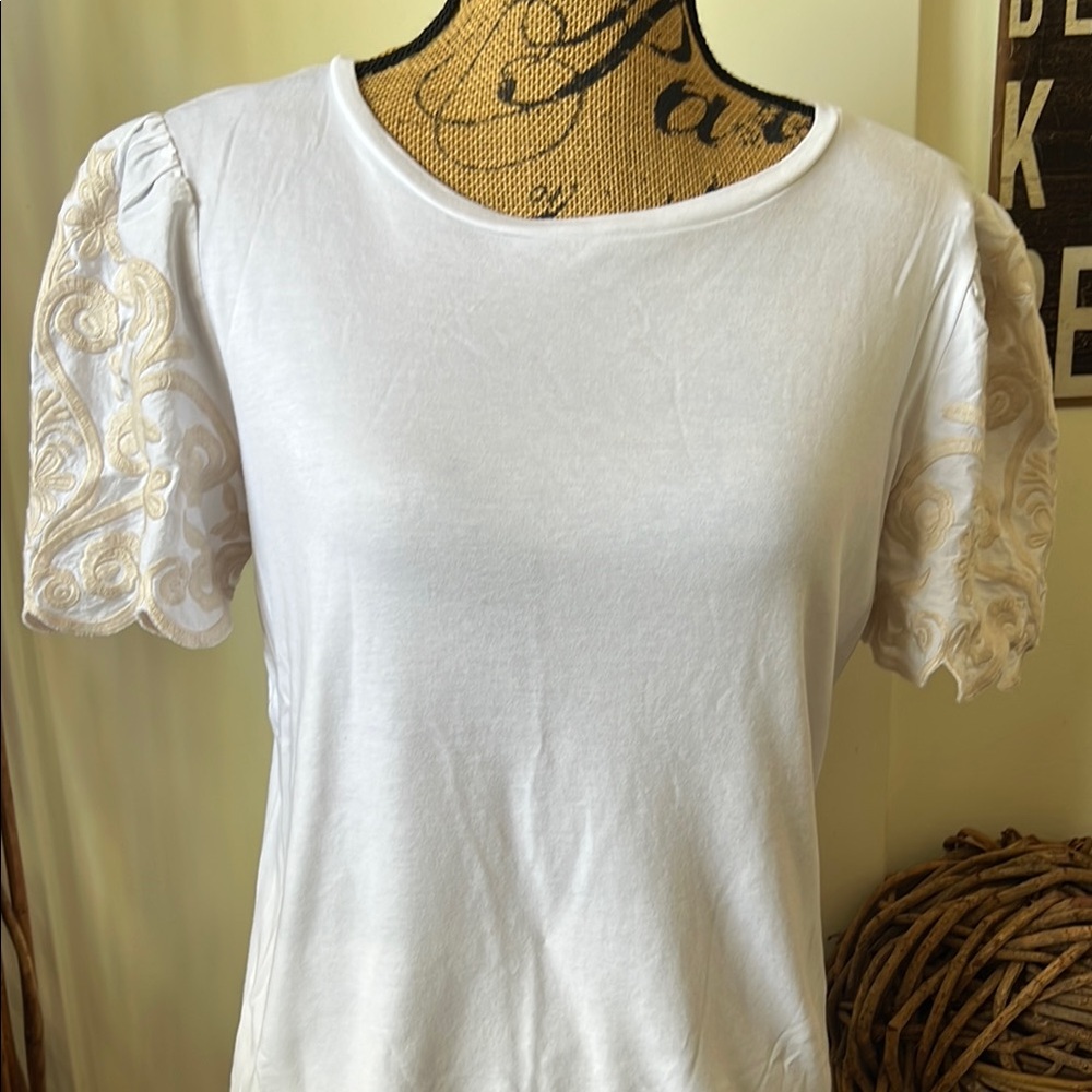 Catherine Malandrino White Fitted Puff Sleeve Tee - Picture 2 of 7